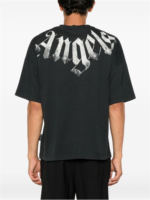 T-shirt Palm Angels da uomo nera con maxi logo bianco curvo sul davanti PALM ANGELS | PAMAA003JR0011003